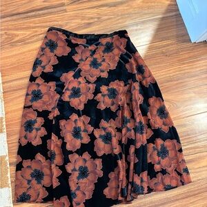 Anthropologie Black and Brown Floral A-Line Skirt